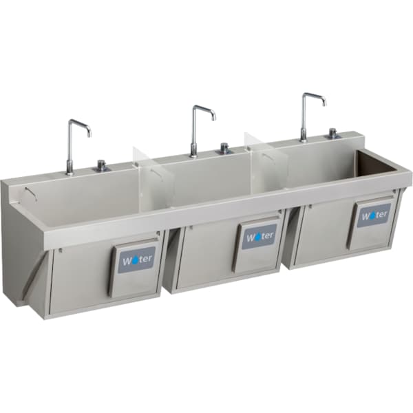 Elkay Manual Triple Station Scrub Sink W/ Knee Activated Water